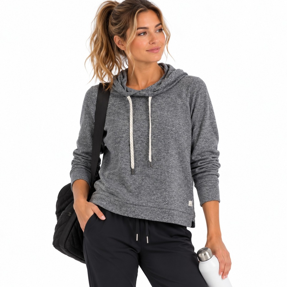 Vuori Halo Essential Hoodie Womens M Charcoal Gray DreamKnit Cropped Athleisure